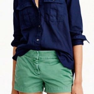 J Crew Green Classic Chino Clasp Flat Front Shorts